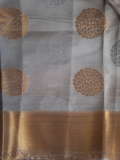 White and Gold Mix Raw Silk Saree