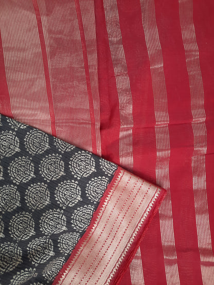 Black and Red Mix Chanderi Silk Saree