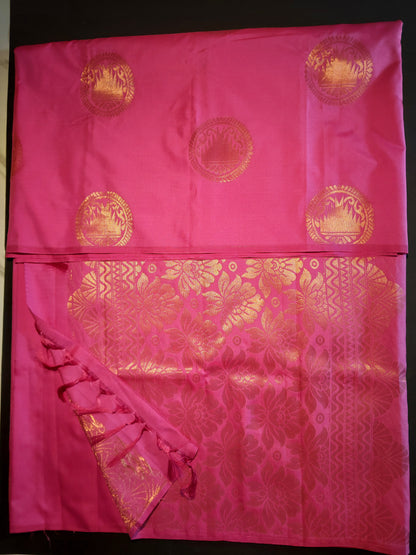 Lotus Pink borderless soft semi silk saree.