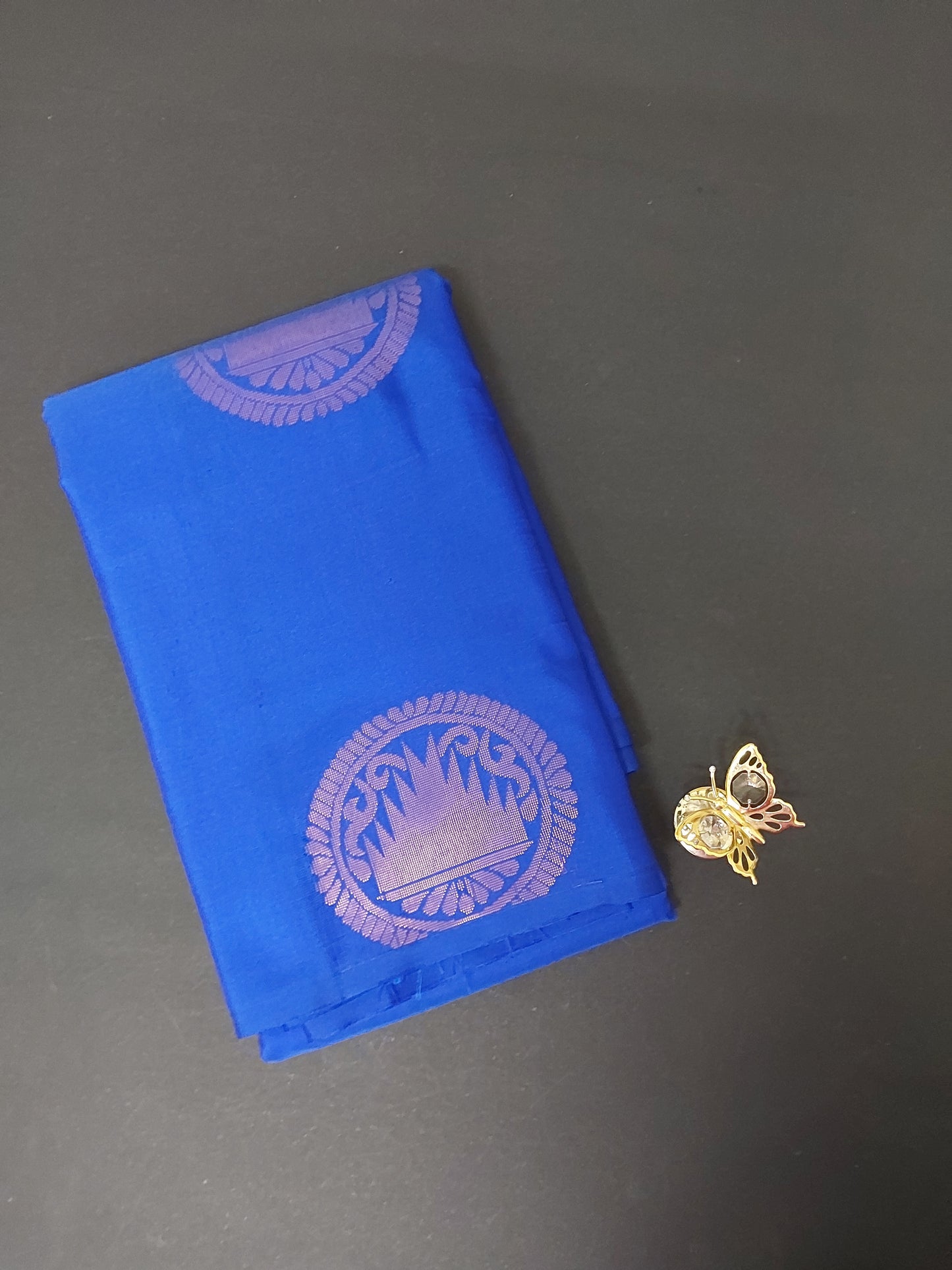 Blue colour borderless soft semi silk saree