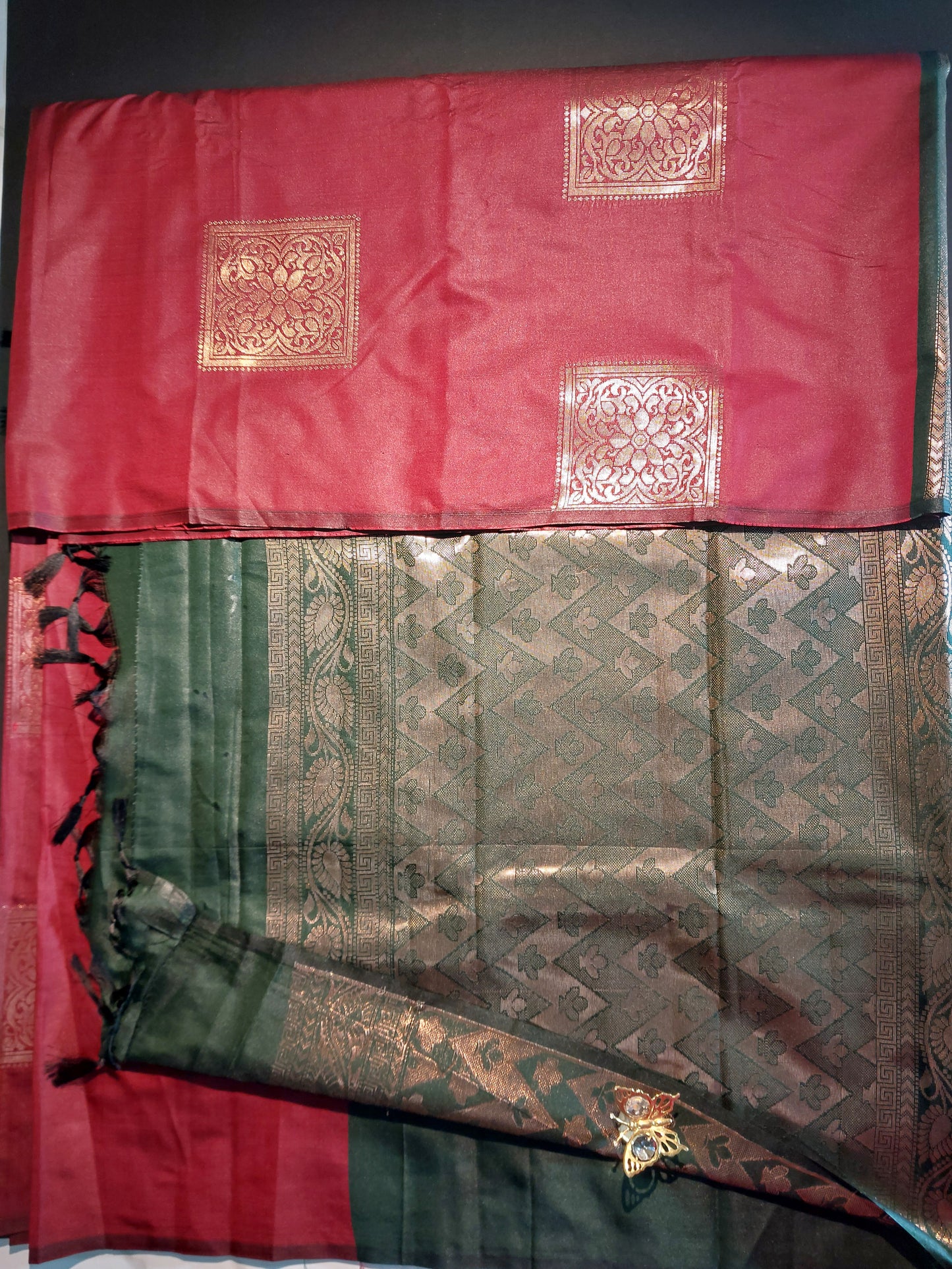 Borderless chilly red soft semi silk saree