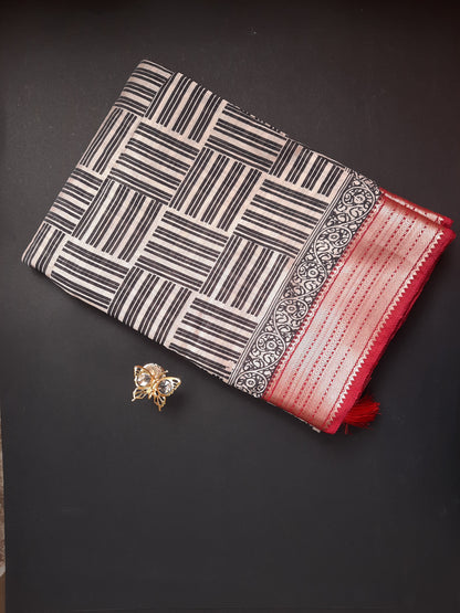 Black and white Chanderi Silk Saree