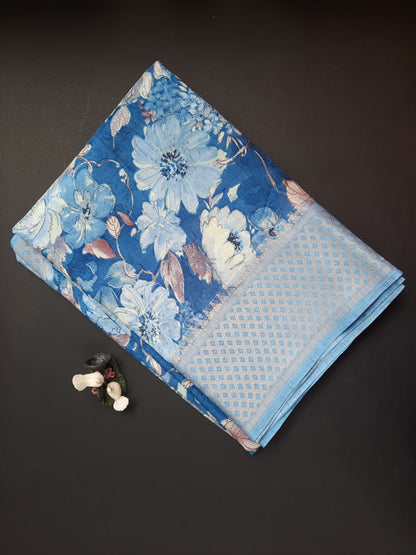 Blue Floral Dola Silk Saree